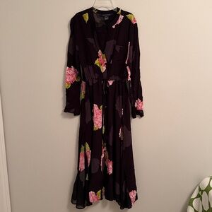French Connection Black and Pink Floral Long Sleeve Dress